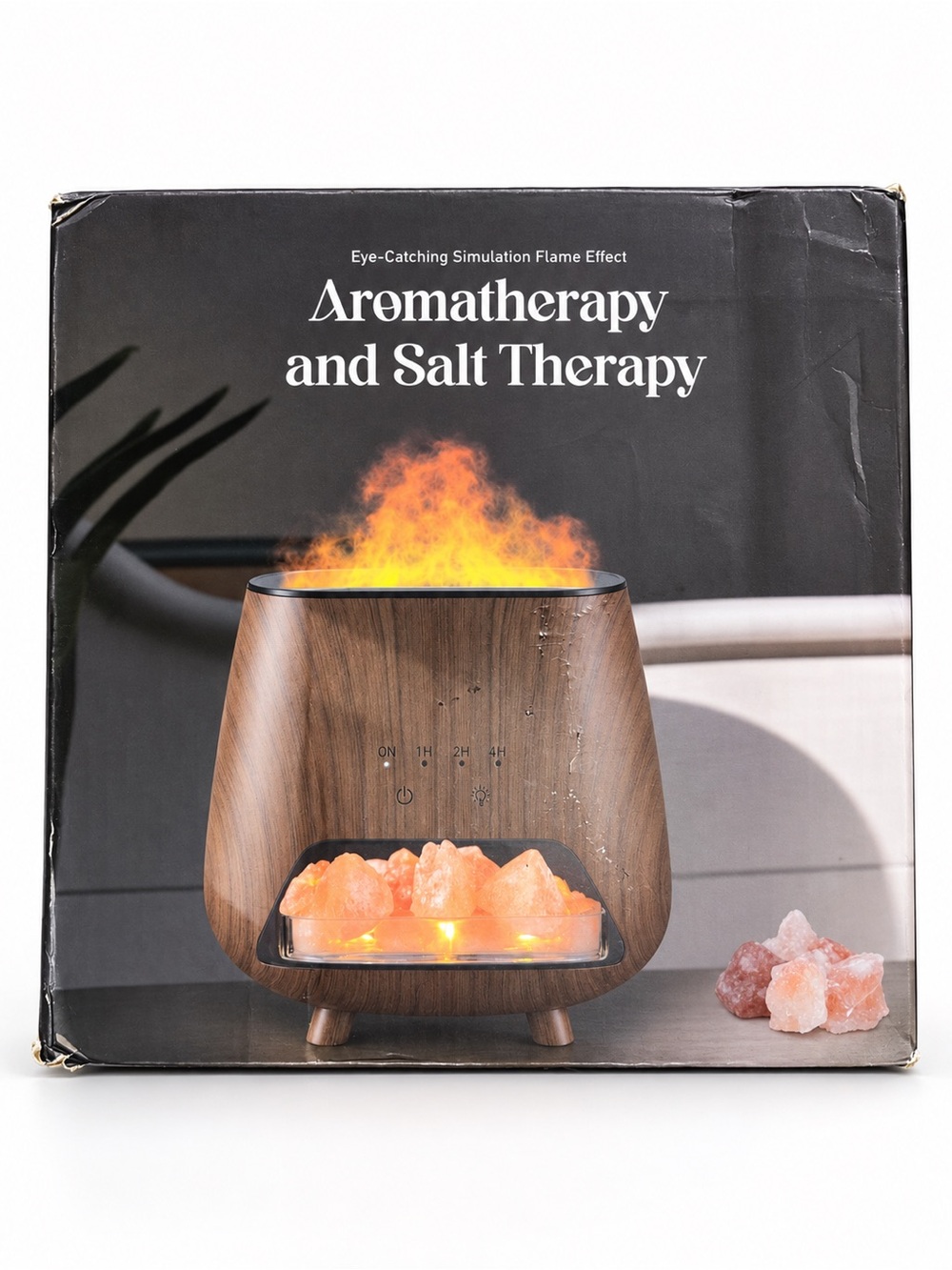 Himalayan crystal aroma diffuser with a wood-grain finish, salt crystal NIB